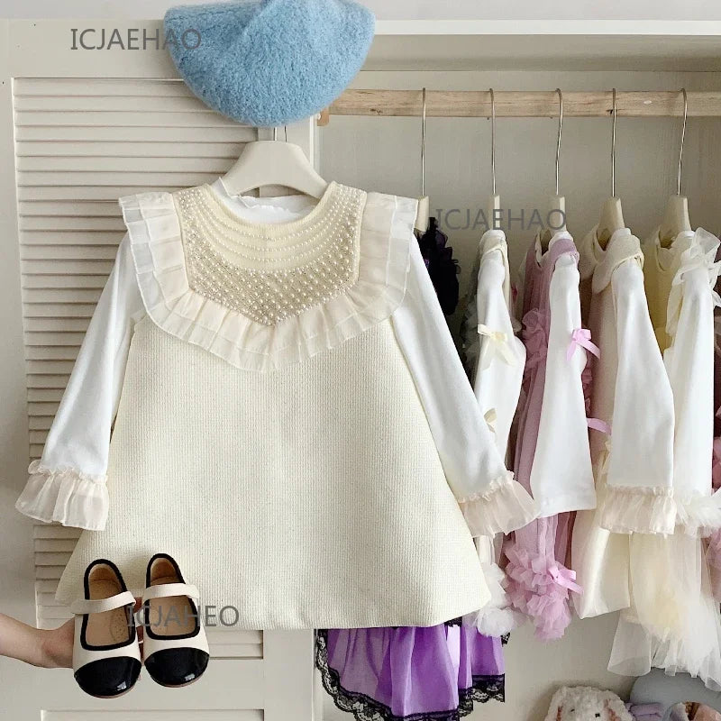 Teen Girl Clothes 2025Children Girls Sleeveless Underwear Spring Fall Outfit Dresses 2 Piece Set Costume Baby Kids Long Sleeve