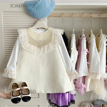Teen Girl Clothes 2025Children Girls Sleeveless Underwear Spring Fall Outfit Dresses 2 Piece Set Costume Baby Kids Long Sleeve