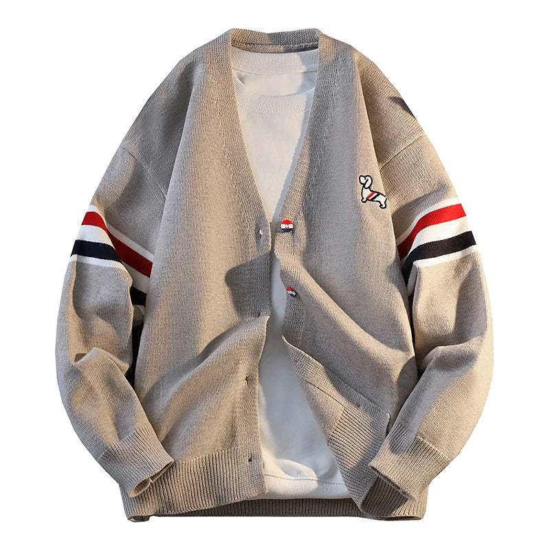 Casual Knitted Sweater Coat for Men Couple Style Spring Autumn Outerwear Fashionable Men's Knitwear V-Neck Long Sleeve Top