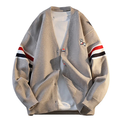 Casual Knitted Sweater Coat for Men Couple Style Spring Autumn Outerwear Fashionable Men's Knitwear V-Neck Long Sleeve Top