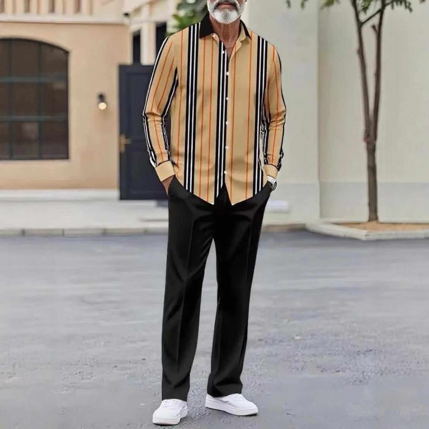Men's Versatile Casual Suit Autumn New Polo Co-ords Men's Two-piece Suit Long Pants + Short Sleeves