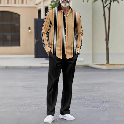 Men's Versatile Casual Suit Autumn New Polo Co-ords Men's Two-piece Suit Long Pants + Short Sleeves