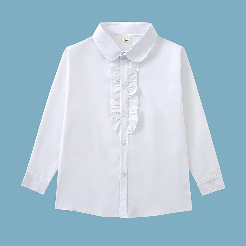 new summer spring girls lace cotton solid White baby kids girls Blouse white shirts  with long sleeves for children girls