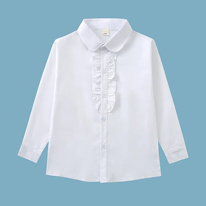 new summer spring girls lace cotton solid White baby kids girls Blouse white shirts  with long sleeves for children girls