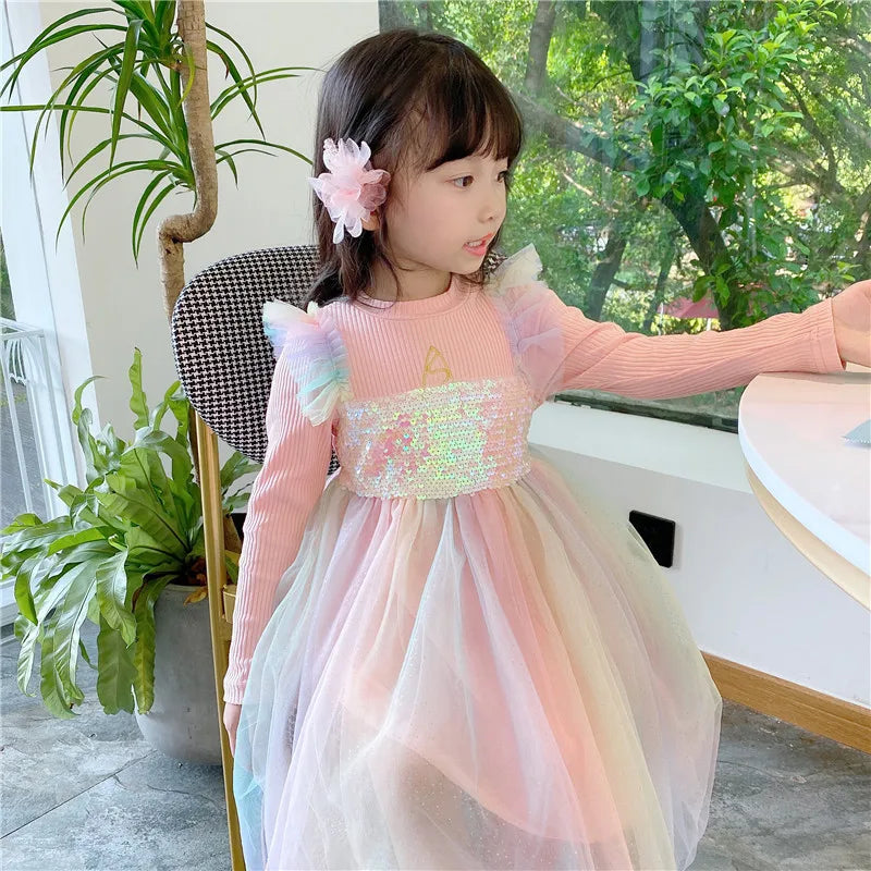 Girls Casual Dresses New Mesh Dresses for Girls Autumn Winter Wedding & Casual Kids Clothes for 2-7 Years