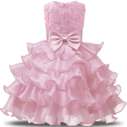 2-10 Yrs Girls Summer Dresses Flower Elegant Kids Princess Party White Dress for Wedding and Birthday Baby Communion Costume