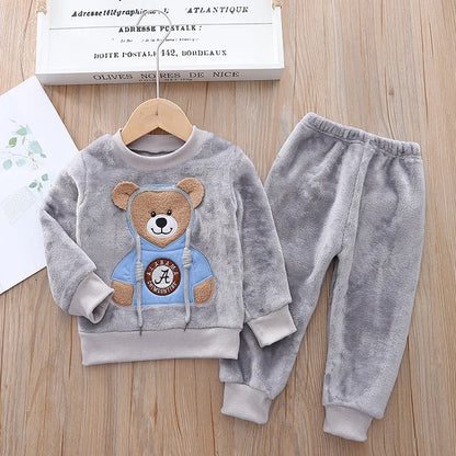 Baby Boy Clothes 2023 Autumn Cotton Thick Warm Casual Hooded Sweater Winter Cartoon Cute Bear Three-Piece Baby Girl Suit 0-5Y