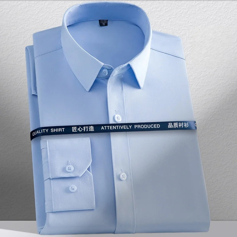 New Men's Shirts Long Sleeve Dress Shirts For Men Slim Fit Social Business Blouse White Blue Office Shirt Men Clothing