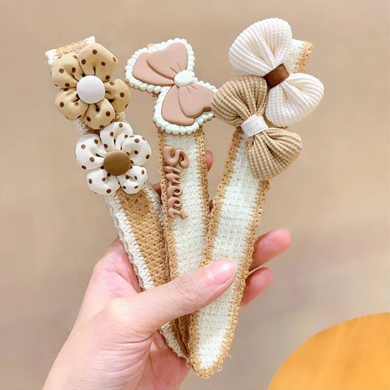 New Baby Girl Hair Hoops Sweet Flower Princess Bangs Stickers Headband Fabric Hairpins Kids Hair Accessories Children Headdress