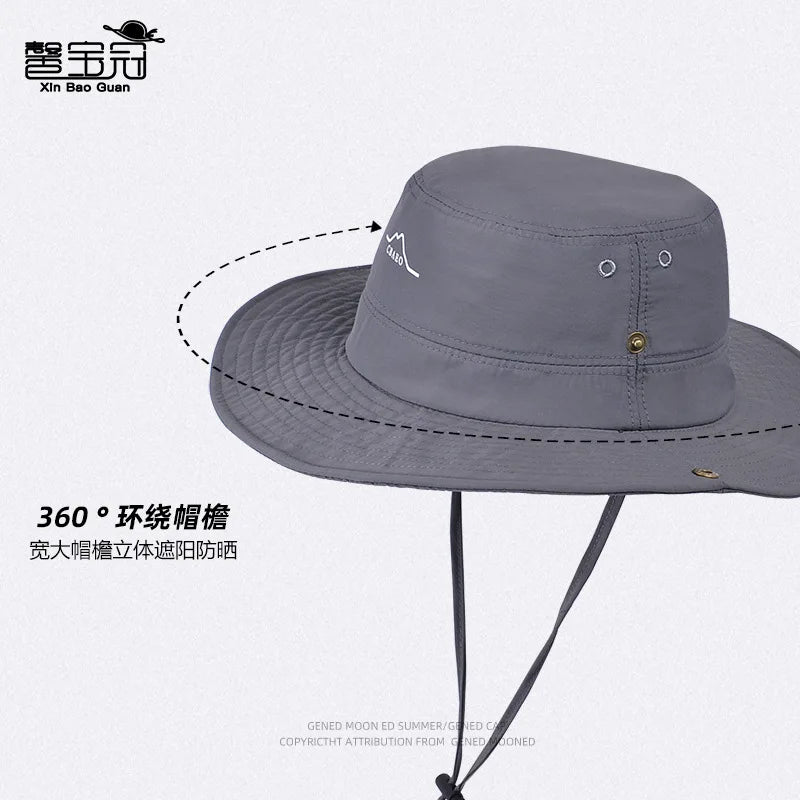 Waterproof and quick-drying summer wide-brimmed sun-protective hats for men and women, outdoor hiking and fishing sun hats