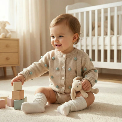 Newborn Baby Girl Clothing Set Spring Autumn Yarn Ball Cardigan Tops+romper Toddler Baby Girl Knitting Clothes Bebe Outfit Set