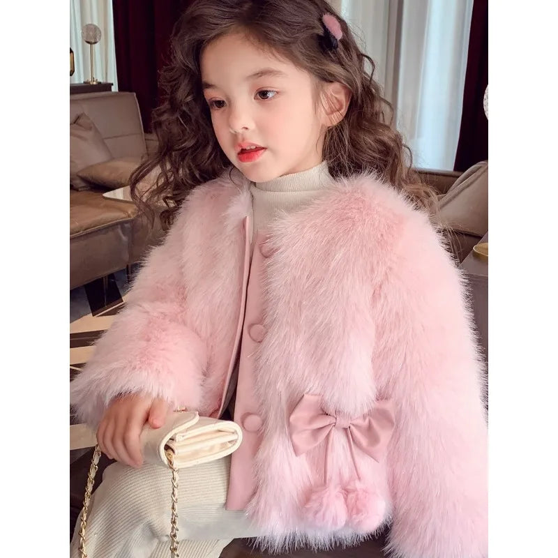 Girls' Fur Coat Autumn Winter Clothing 2025 New Style Fashionable Small Fragrance Style Cotton Jacket Warm Imitation Fur Coat