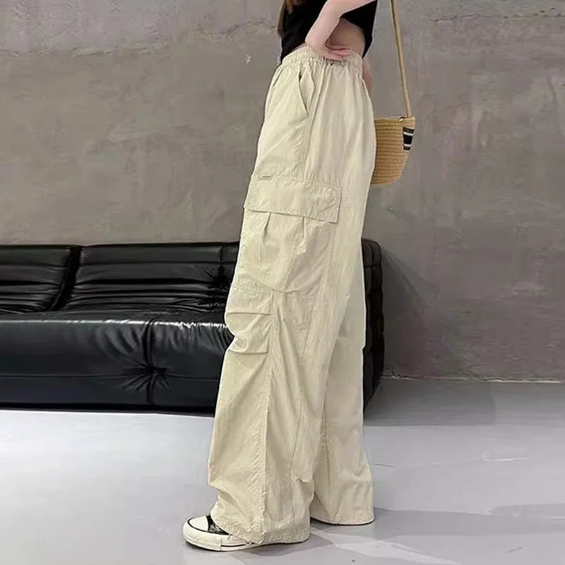 Girls Cargo Pants Autumn Summer Thin Loose-fit Wide-leg Long Trousers New 2025 Trendy Junior High School Students Casual Clothes
