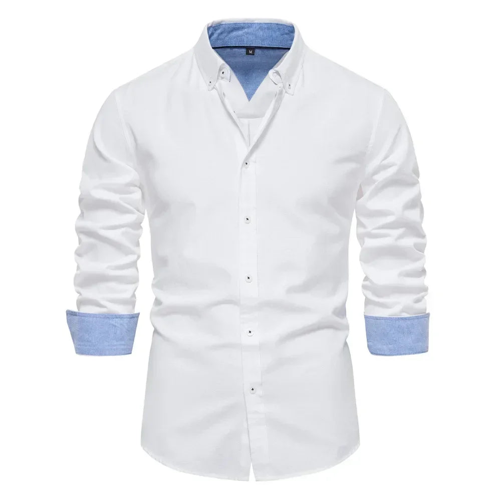 2026 Men's Fashion Social Shirts Solid Color Lapel Long Sleeve Dress Shirts for Men Formal Business Party Shirts Men's Clothing