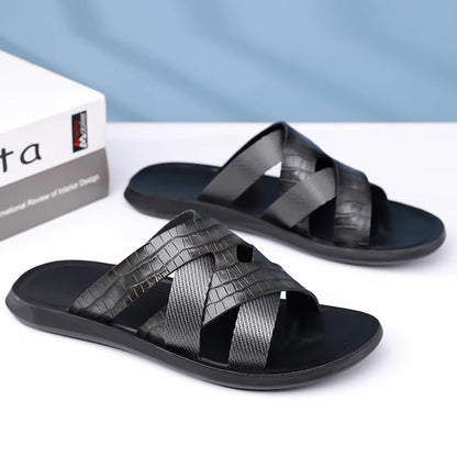Men's Summer Comfortable Fashionable Beach Slippers Soft-Soled Single Strap Slip-On Slippers for Casual Wear