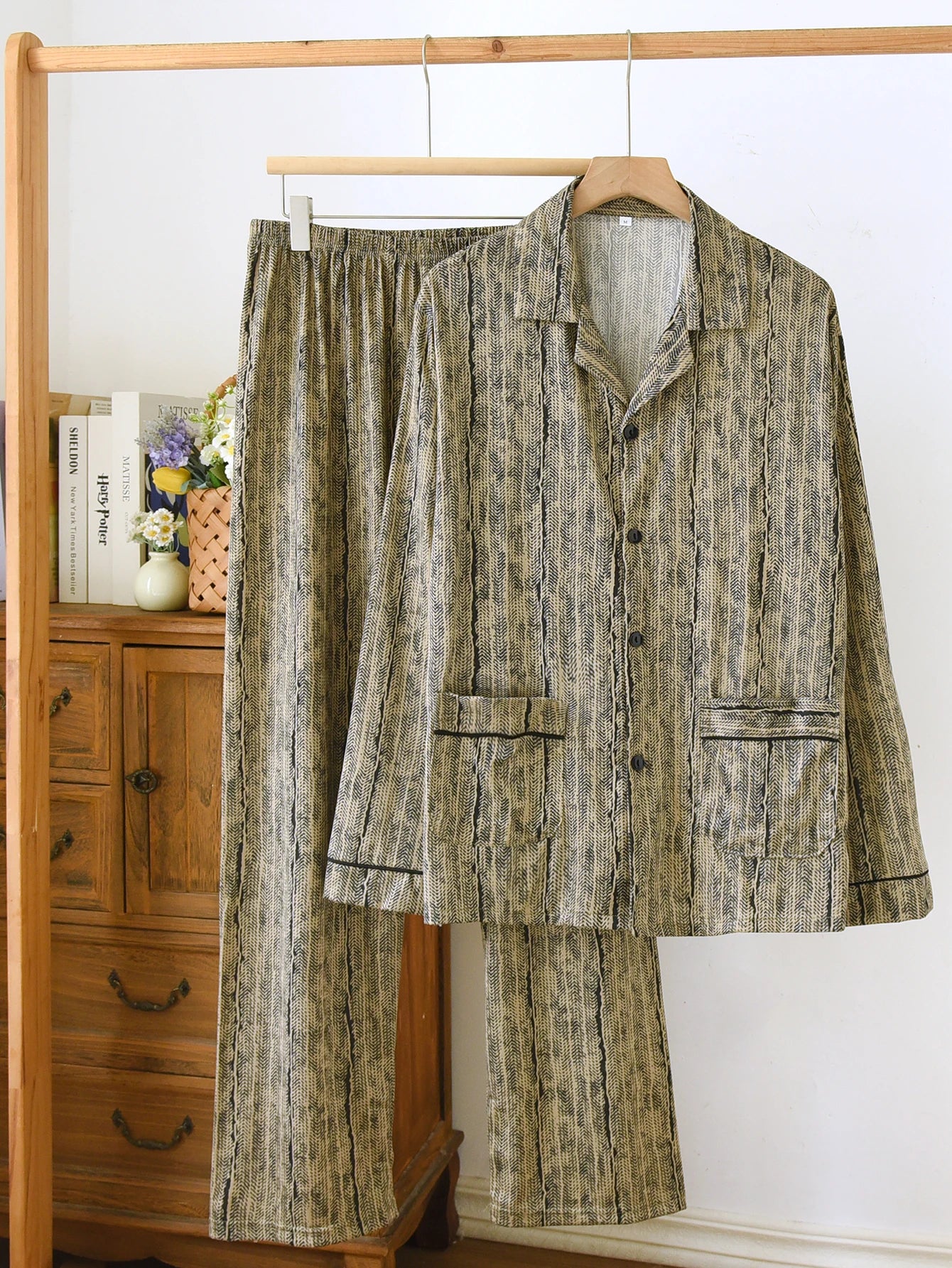 New Men's Pajamas Spring and Autumn Set, Can Be Worn Outside, Cardigan Loungewear, Casual Long-Sleeved, Large Size, Loose Fit, Autumn and Winter
