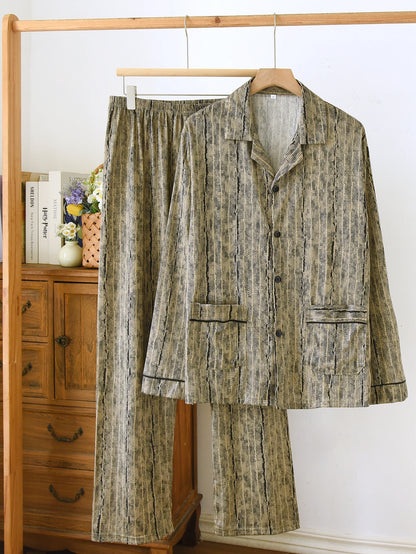 New Men's Pajamas Spring and Autumn Set, Can Be Worn Outside, Cardigan Loungewear, Casual Long-Sleeved, Large Size, Loose Fit, Autumn and Winter