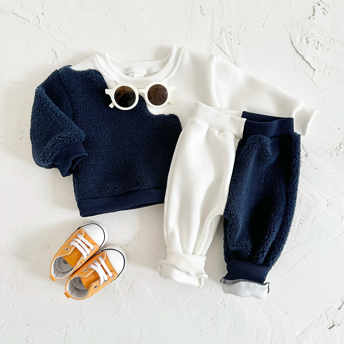 2Pcs Baby Boys Clothes New Casual Wear Lamb Wool Children Clothes Long Sleeves Sweatshirt Top Pants Color Block Kids Clothes