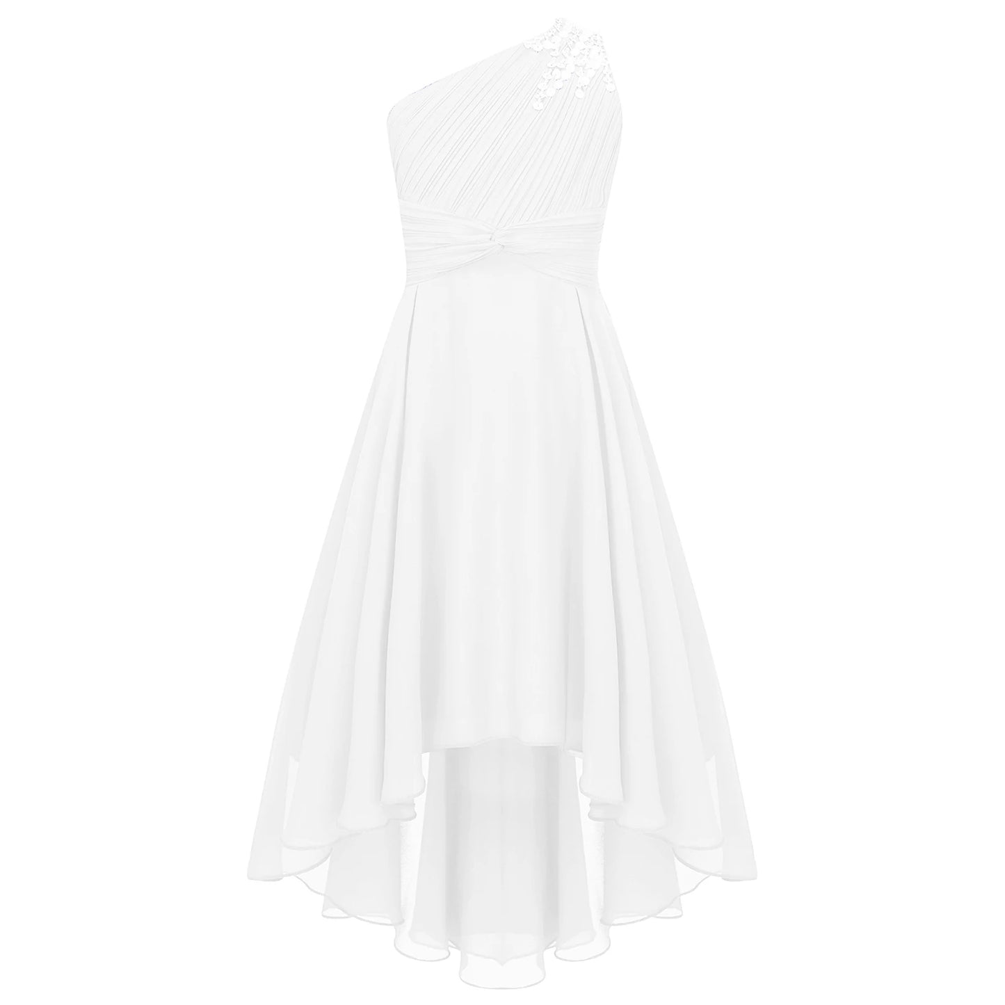 2025 Teens Girl's Dress for Wedding Party Sequin One Shoulder Princess Formal Gown for Holy Communion Chiffon Flower Girl Dress