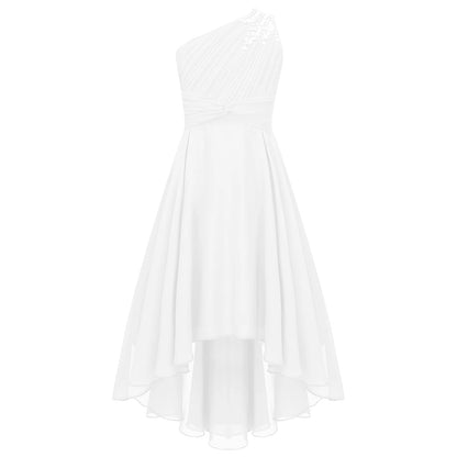 2025 Teens Girl's Dress for Wedding Party Sequin One Shoulder Princess Formal Gown for Holy Communion Chiffon Flower Girl Dress