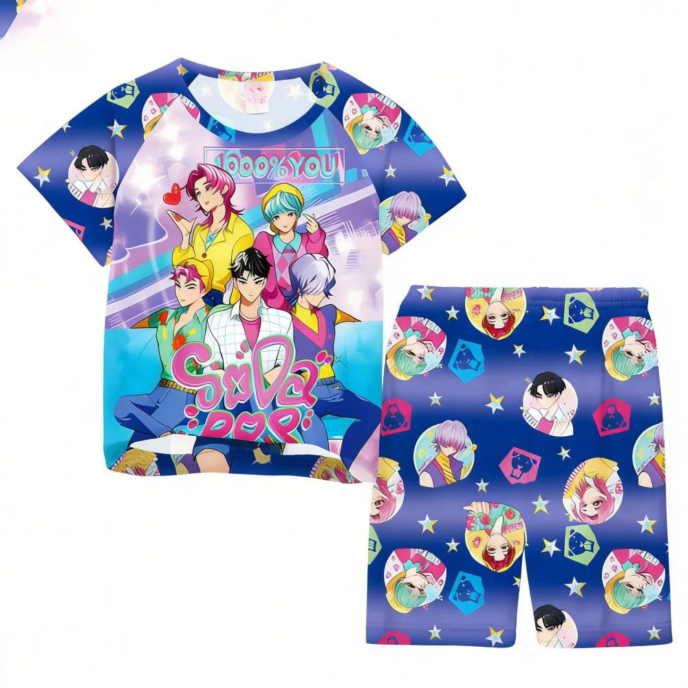 Girls Pajamas Sets Kids Toddler 3 to 8 10 11 12 Years Kpop Demon Hunters Summer Pjs Tops+Shorts Two Pieces Pijamas Sleepwear Set