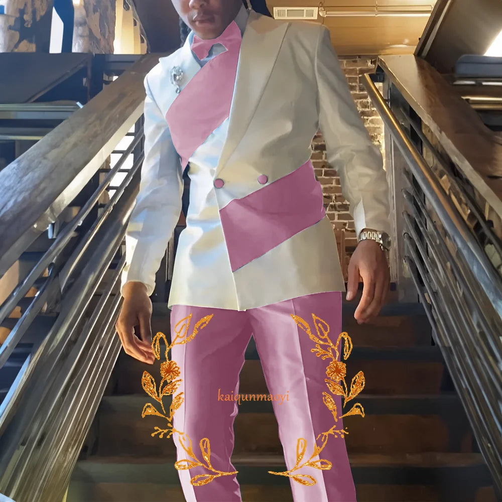 Men's Suit 2 Piece Set Stylish Design Formal Party Dress Elegant Men's Suit Color Block Blazer Pants Customized Outfit