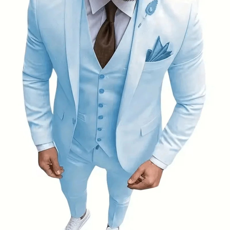 New Men's Suits 3 Pieces Groom Bestman Slim Fit Wedding Prom Party Tuxedo Elegant Formal Events Dress Suit