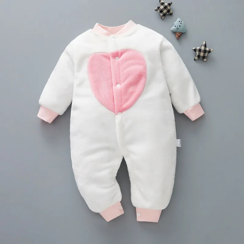 Baby Boy Autumn Winter Warm Pajamas 0-18 Months Infant Girl Flannel Comfortable Jumpsuit Kid Soft Skin-friendly Outwear Romper