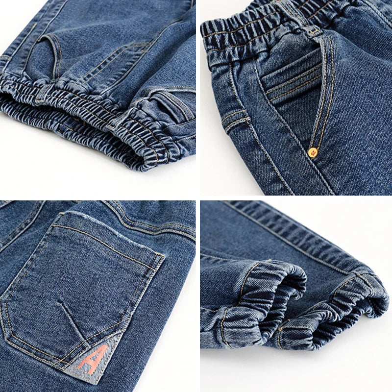 Fashion Boys Letter Jeans Pants Spring Autumn Kids Denim Trousers Casual Clothes For Teenager Boy Loose Sport Pants for 5-12Year