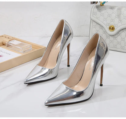 High Heels for Women ELEGANT Sweet Fashion British Style Slip-On 12CM Thin Heels Pointed Toe Office Career Women Shoes Gold 46