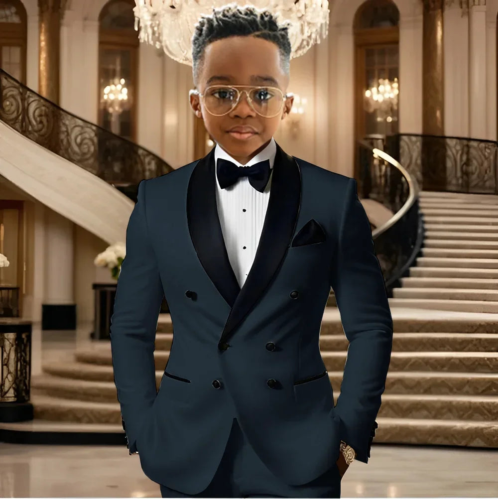 Boy Suits for Wedding Tuxedos with Black Shawl Lapel Double Breasted Mint Kids Wear Two Pieces Slim Flit Prom Party Blazer