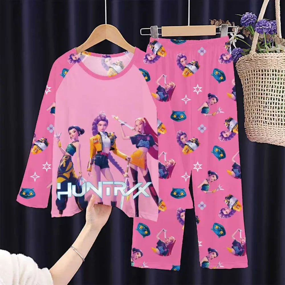 Girls Pajamas Sets Spirng Kpop Kids Long Sleeve Sleepwear Children's Pyjamas Boys Girls Cartoon 2pcs Homewear Clothes Loungewear