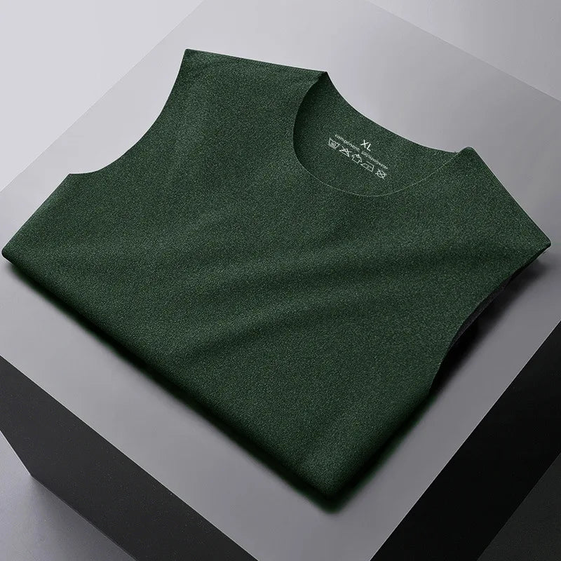 Mens Underwear 37° Heating Fiber Plus Velvet Seamless Vest Men's Winter Slim Warm Bottoming Shirt Men's Speed Thermal Underwear