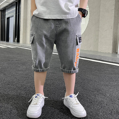 Teen Boys Cotton Shorts Summer Collection Solid Color Knee-Length Casual Crop Pants for 6-15 Years Old Kids