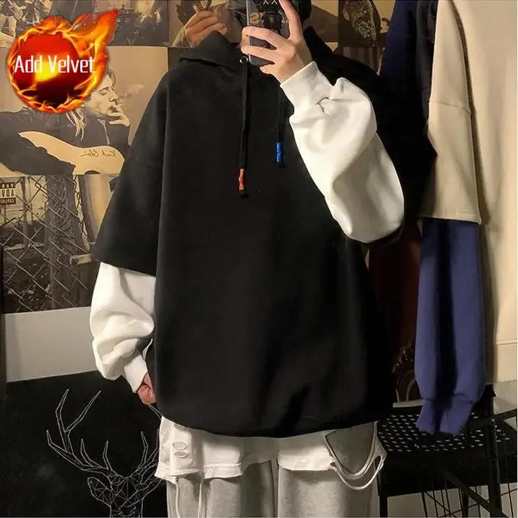 Hooded Sweatshirts for Man Black Hoodies Hip Hop Men's Clothing Sweat Shirt No Brand Funny Loose Overfit Streetwear Simple Cheap