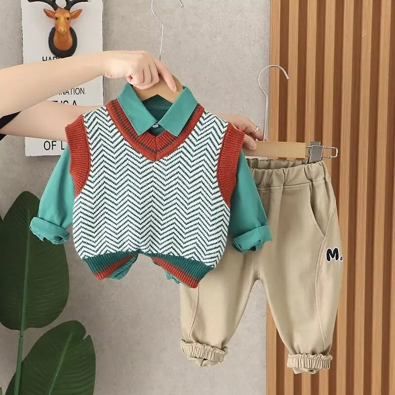 Baby Boys Three-piece Set Clothes Suit Casual Clothing Spring/autumn Fashion Baby  Vest+Shirts+Pantss Cool Autumn
