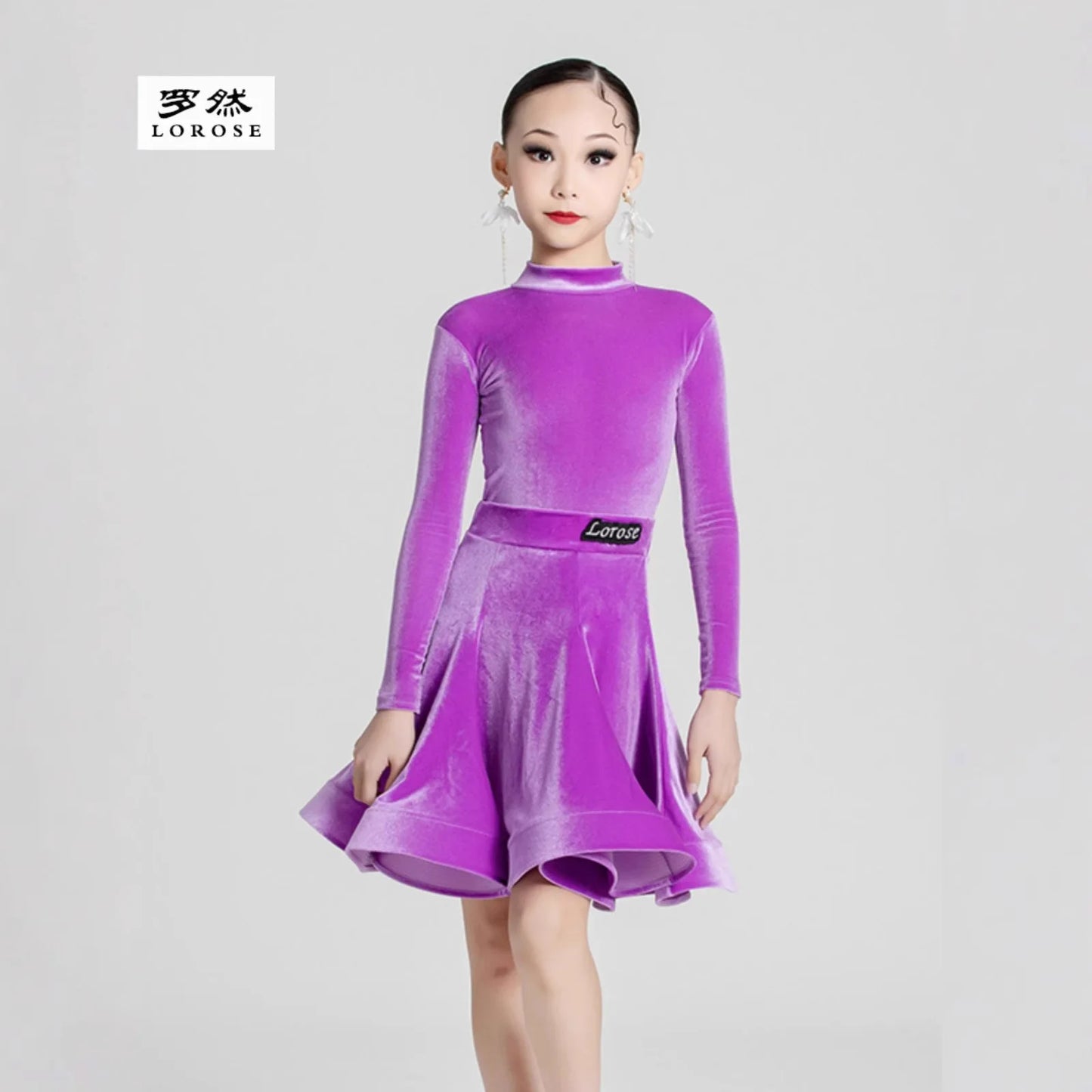 Girls' Latin Dance Dress Autumn/Winter Long Sleeve Professional Practice Dress Velvet Split Set Dance Performance Dress