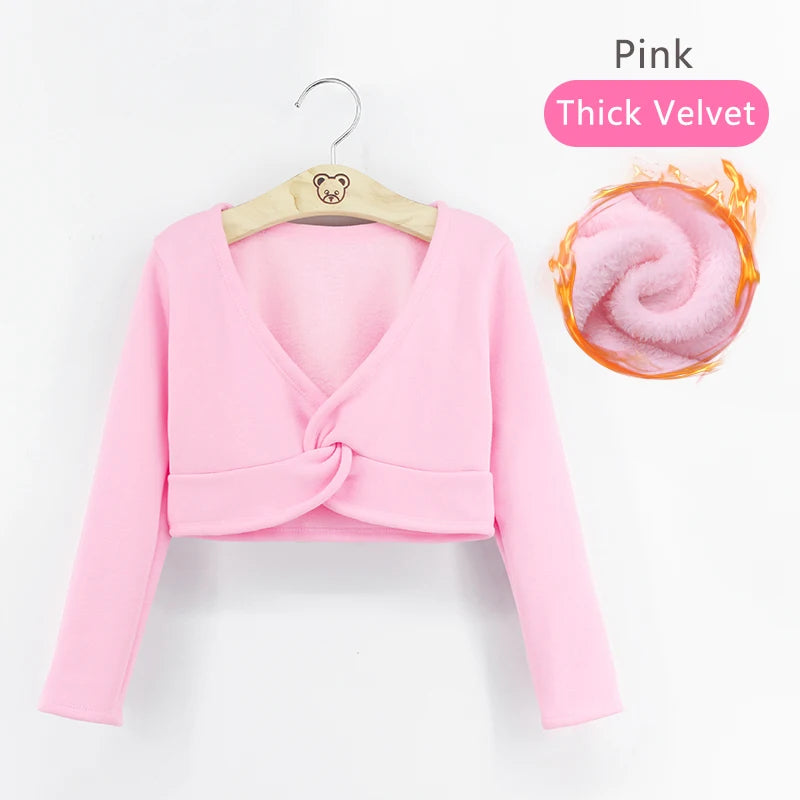 Girls Dance Wear Kids Dance Leotard Cover Long Sleeve Winter Practice Training Pullover Top for Ballet Class Clothing