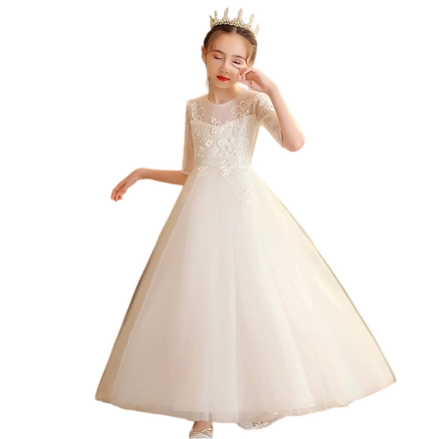 5-14 Years Girl Dress Fashion Children Girl Evening Gown Half Sleeve Lace Kids Dresses for Girls Summer Girls Party Dresses