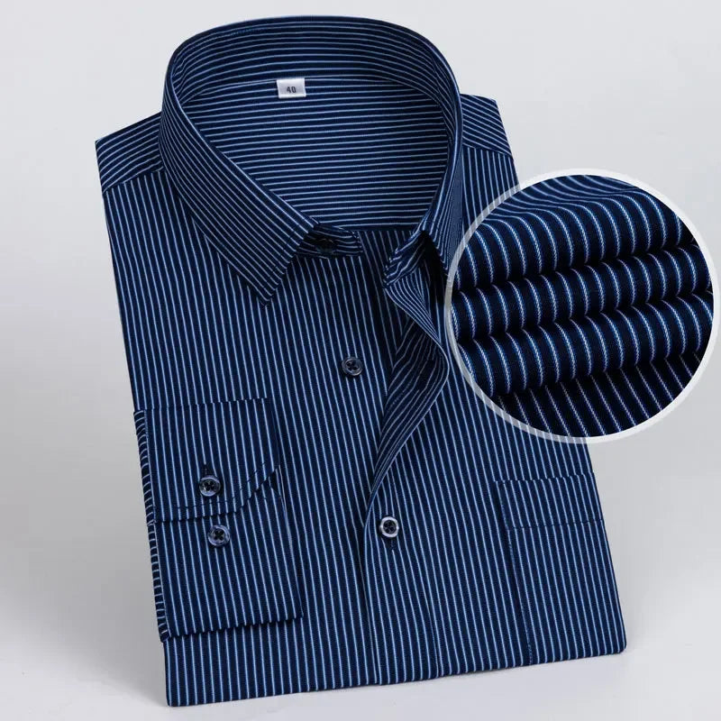 Men's Formal Shirt Long Sleeve  Solid Color Striped Pocket Fashion Business Office Professional Wear Social White Shirt