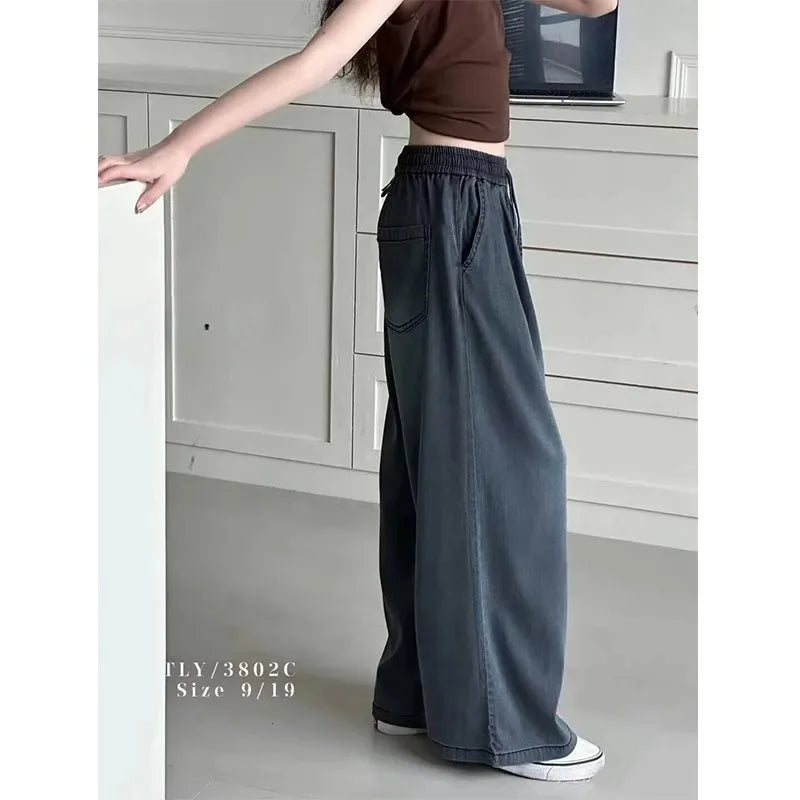 Girls Wide Leg Cotton Jeans Summer Thin Loose Pants Big Kids Comfortable Trendy Outfit