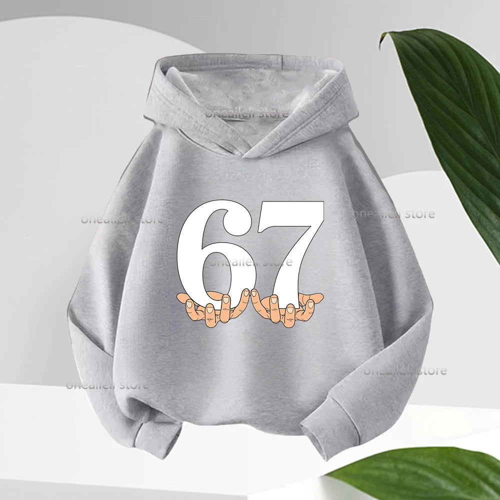 Graphic Funny 67 Kid Hooded Pullover Sweater Comfortable Stylish Street Style Long-sleeved Children's Wear Boy Girl Hoodies
