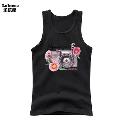 Girls Perfume Floral Singlet Cotton Underwear Summer Children Pink Tank Tops Toddler Kids Sleeveless T-shirt