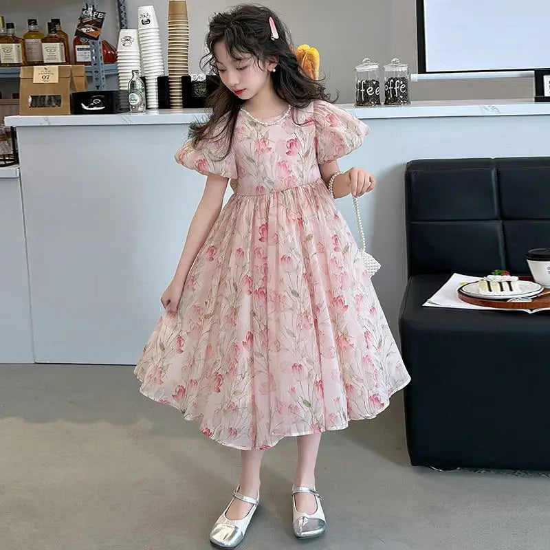 Girls Dress 2025 Summer New Little Kid Western Style Princess Fashion Dress Casual Catwalk Avant-garde Design 10 To 12 Years Old