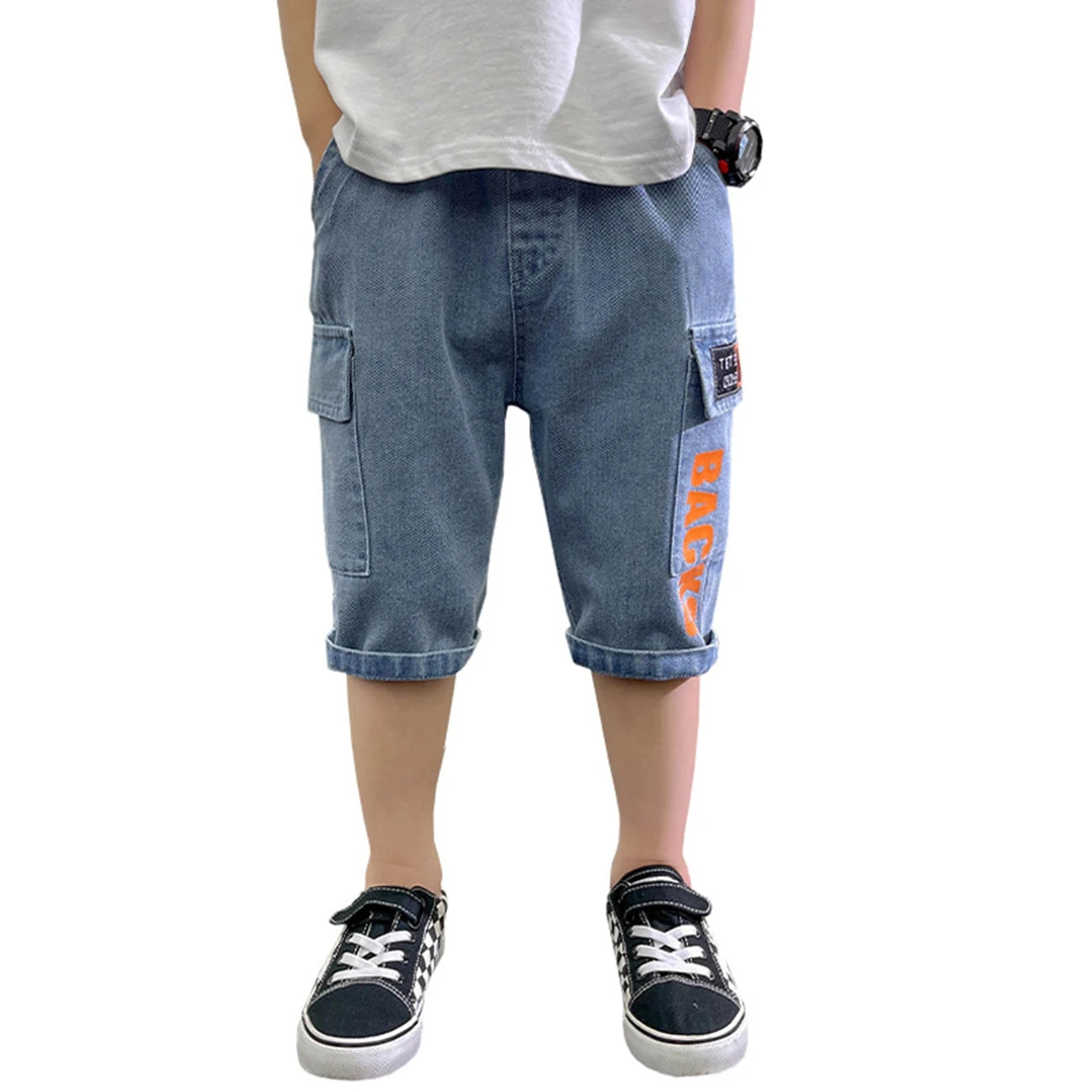 Teen Boys Cotton Shorts Summer Collection Solid Color Knee-Length Casual Crop Pants for 6-15 Years Old Kids