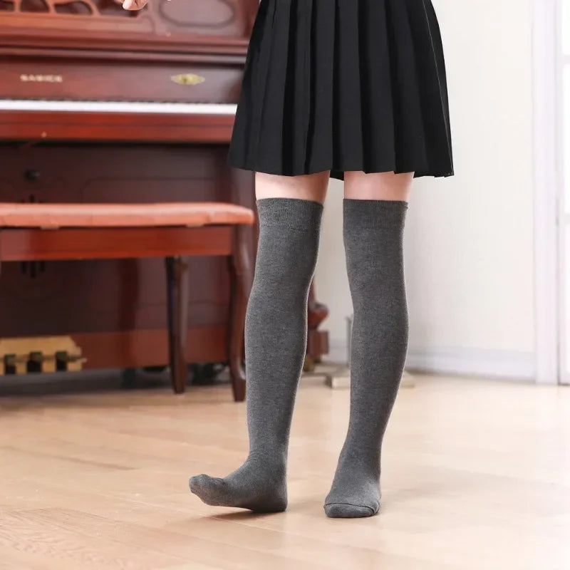 Kids Girls Children High Cotton Socks Black Casual Fashion Overknee Tights for School Stretch Kids Long Socks for Spring Autumn