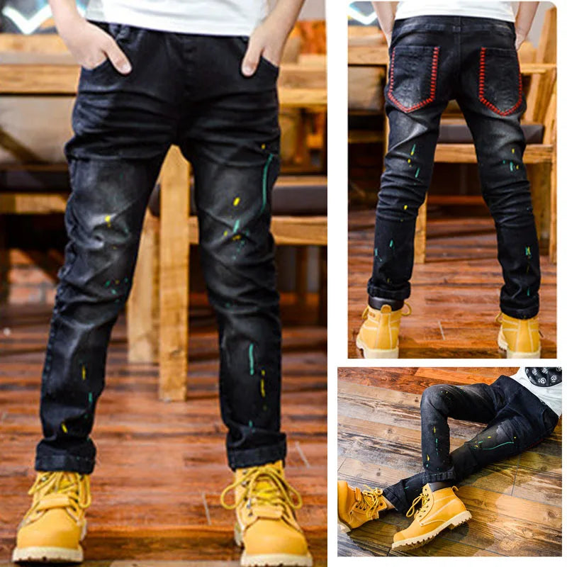 DIIMUU Kids Boys Jeans Spring Baby Boys Denim Long Pants Children Boy Casual Bowboy Trousers 5-11 Years