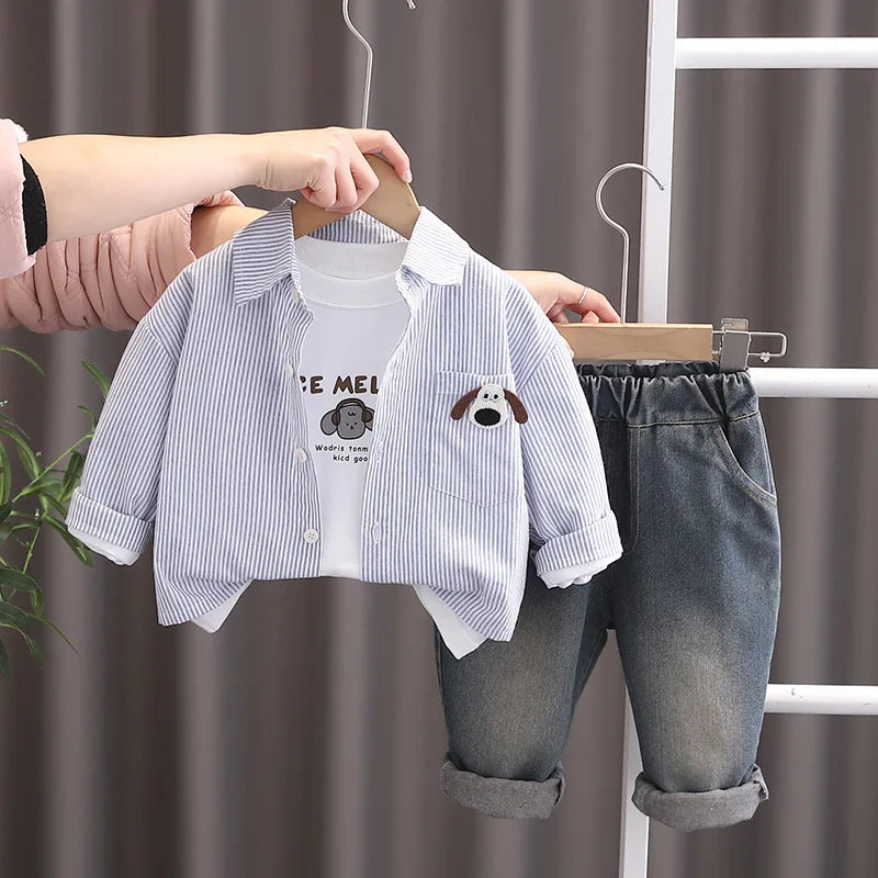 Spring Autumn toddler Baby Boys' Clothing Outfits Sets Striped Shirt+T-shirt+Jeans 3pcs Suits for infant Boys' Clothing Baby set