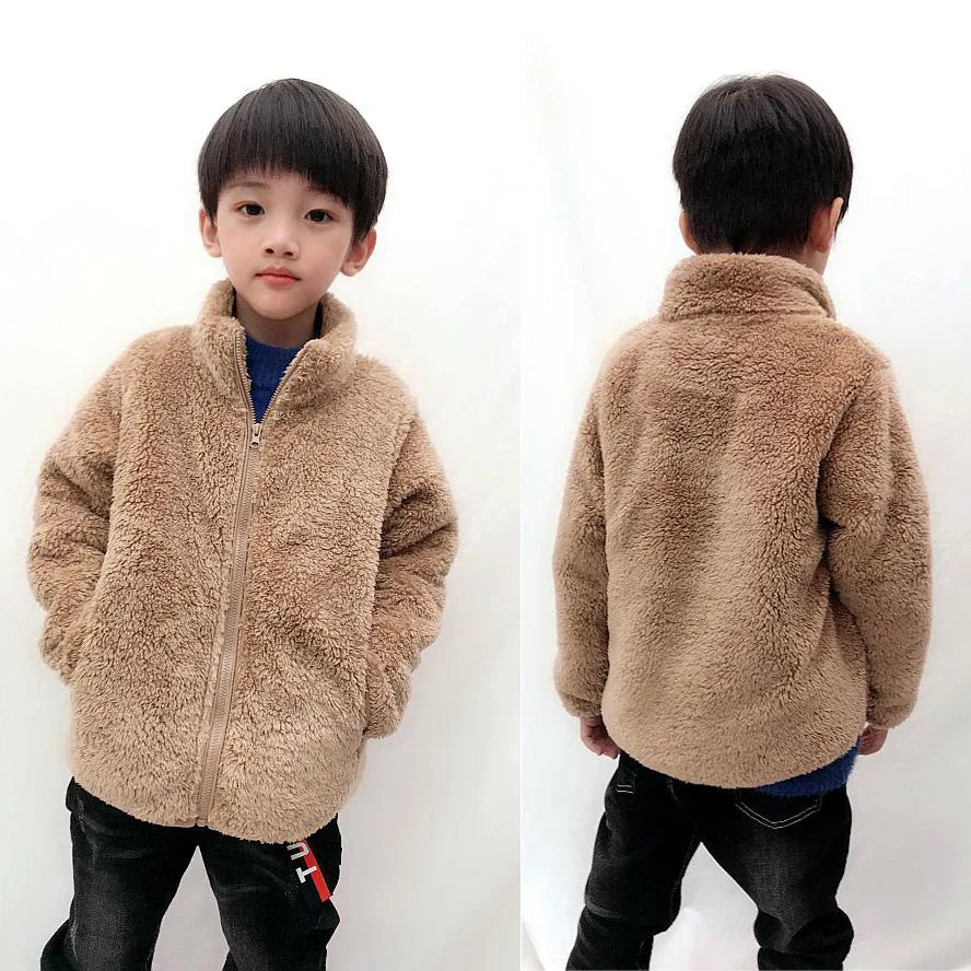 Winter Warmth Girls and Boys Plain Full Polar Fleece Turtleneck Zip Jackets Child Coat School Kids Outfit Tops 5-14 Years