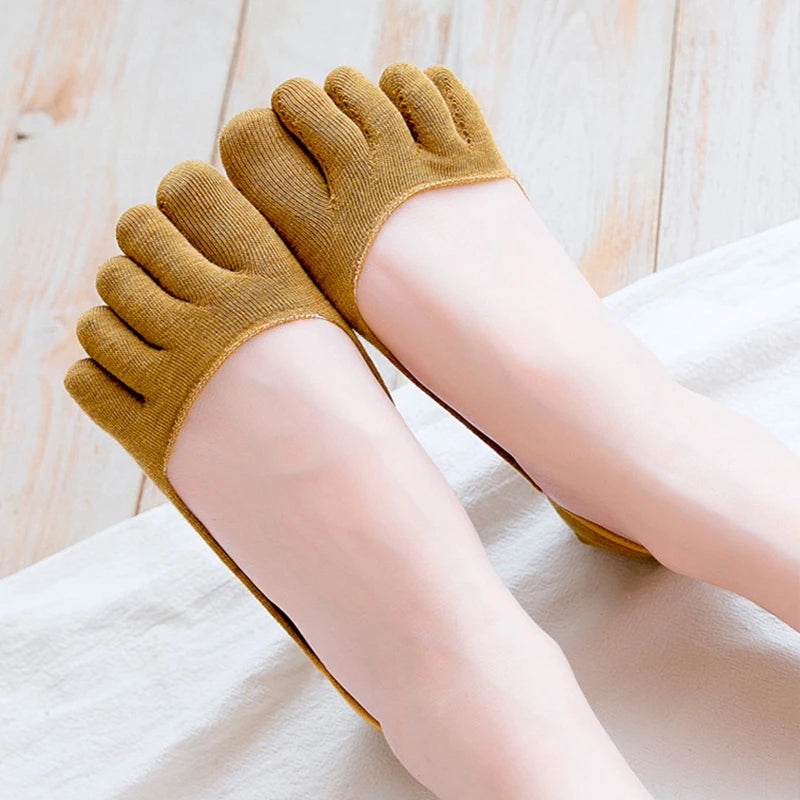 1 Pair Five Finger Solid Color Toe Socks For Girls Gift Summer Thin Toe Socks Shallow Mouth Anti-Skid Invisiable Low Cut Sock